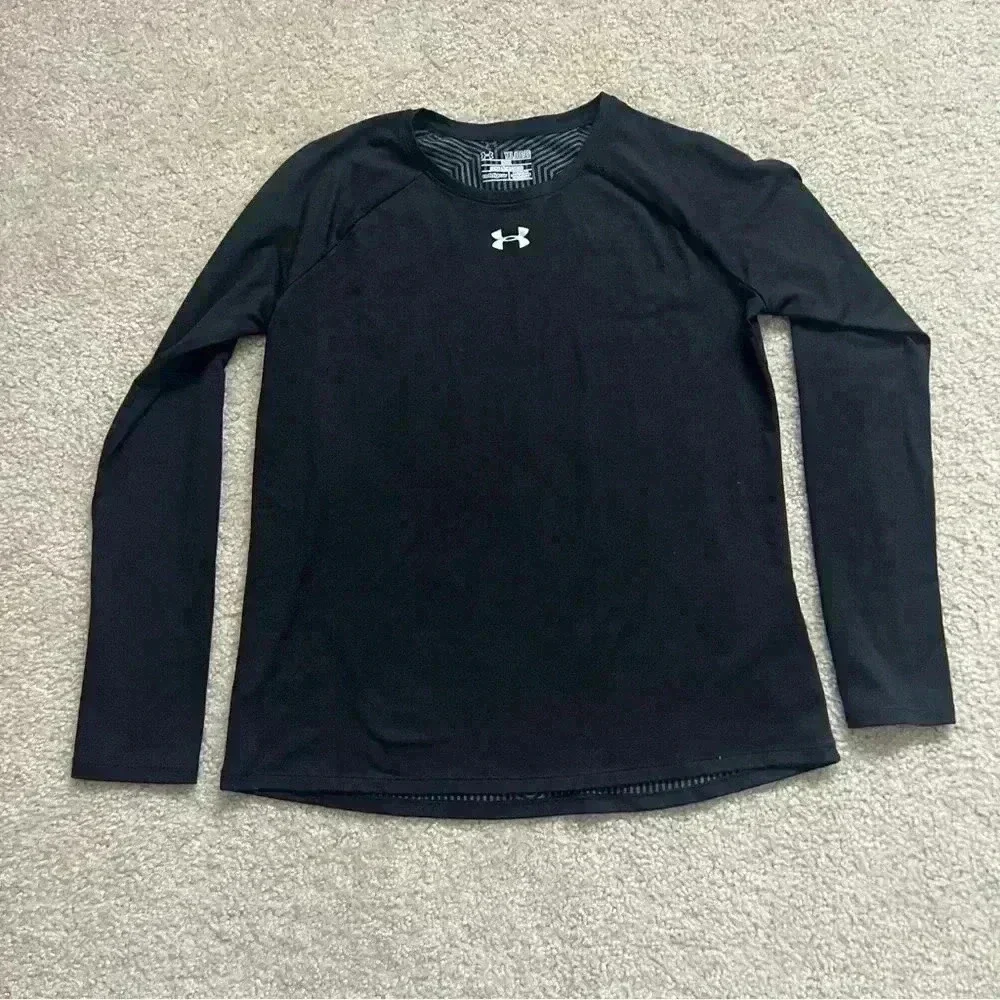 Under Armour Cold Gear Unisex Black Thumb Hole Long Sleeve Shirt Loose Size YXL